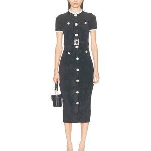 SELF-PORTRAIT Crystal-embellished lace-trimmed chenille midi dress